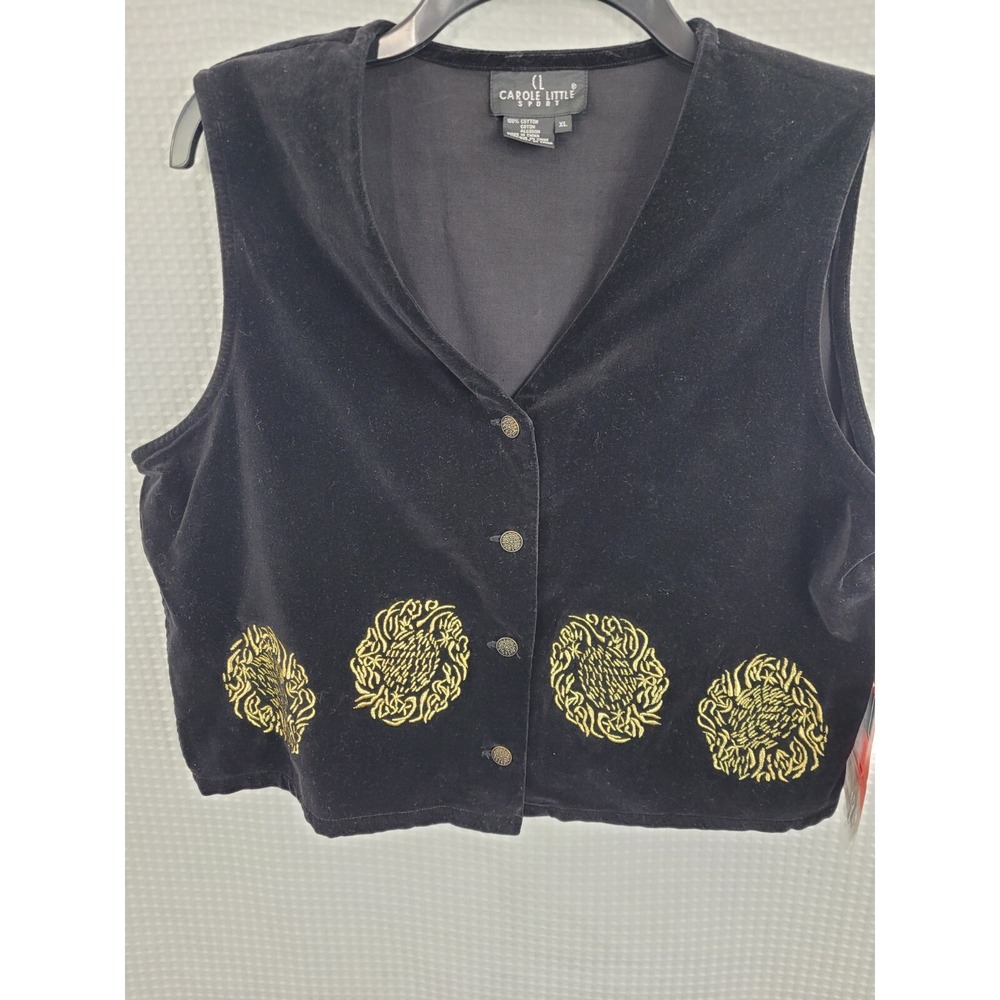 Carole Little Sport Black Velvet Vest with Gold Embroidery NWT Size XL
